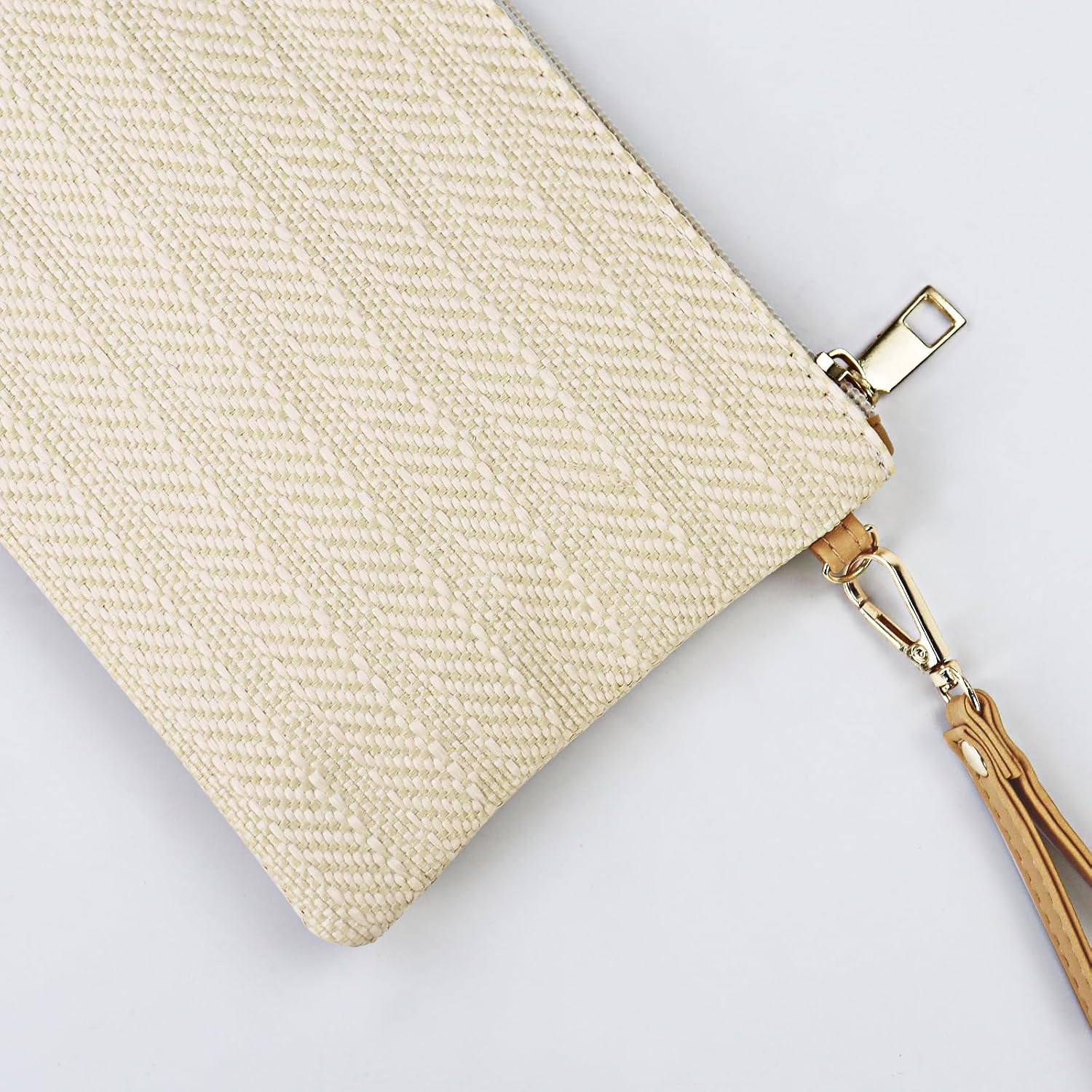 FuninCrea Straw Clutch Purses for Women, Wristlet Wallet with 3 Card Slots and Adjustable Strap Woven Small Crossbody Purse