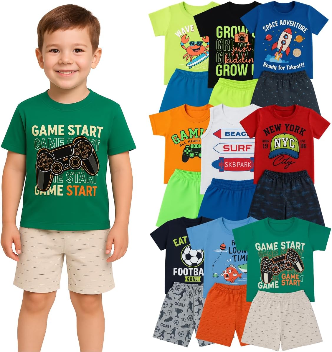 Kit 3 Conjunto Verão Infantil Para Meninos Masculino Crianças (1 a 8 Anos)