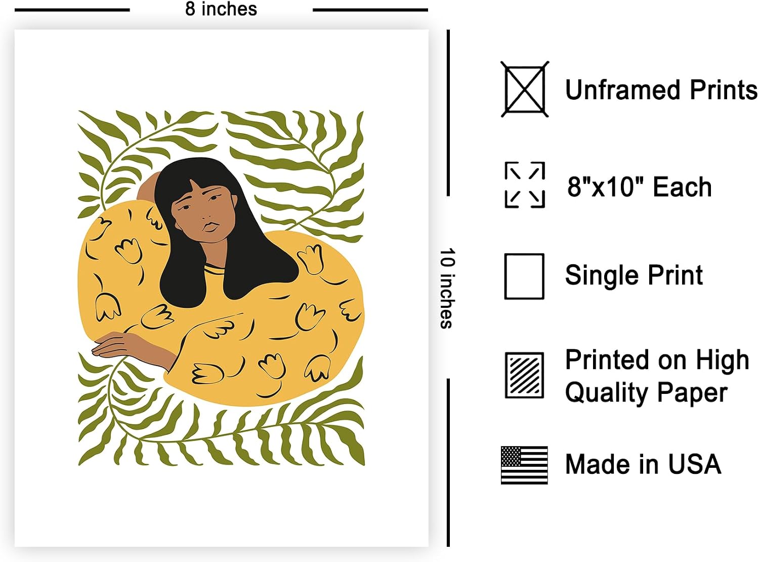 Poster Master Woman in Yellow Sweater Poster – Retro Floral Print – Girly Art – Modern Design – Woman & Flower Artwork – Chic Boho Style – Aesthetic Office or Girl’s Bedroom Decor – 8x10 UNFRAMED
