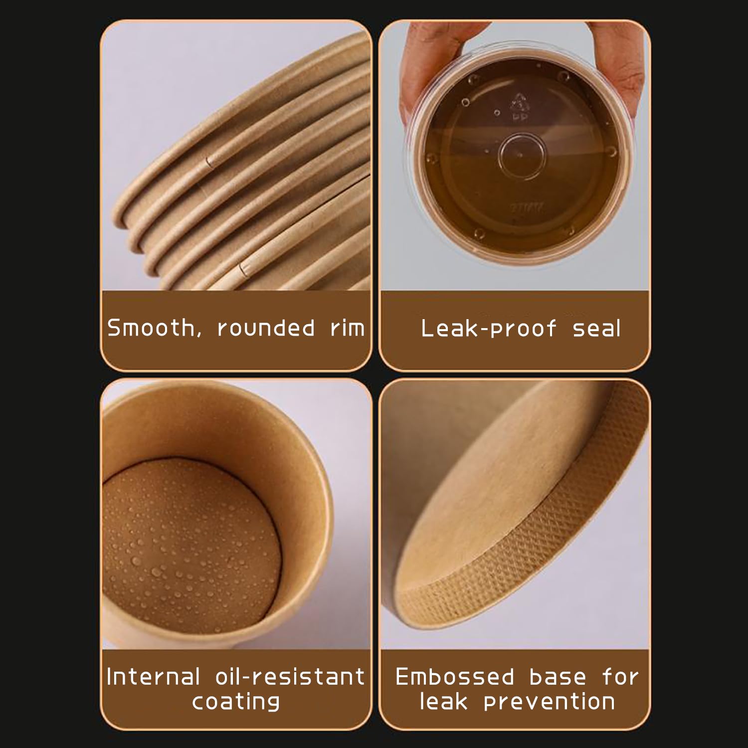 Confezione da 50 contenitori da zuppa in carta kraft da 460 ml con coperchio, ciotole usa e getta da asporto per cibi caldi e freddi, bicchieri di carta da asporto per bevande calde