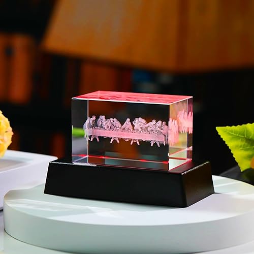 Miniatura 4 de YWHL Figura de cristal 3D de la última cena de Jesucristo con base colorida grabada con láser, recuerdo de Jesús, regalos religiosos de Navidad para
