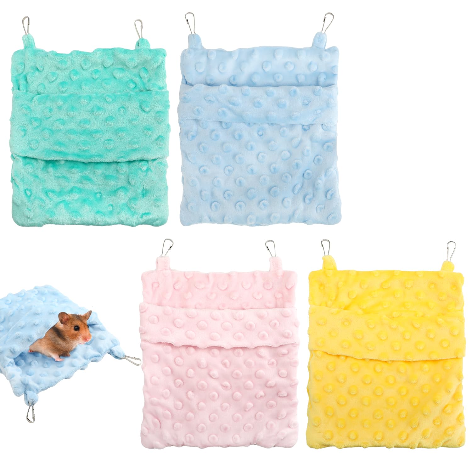 4-Piece Sugar Glider Bonding Pouch Carrier Bag, Durable Polyester Small Animal Sleeping Bag with Adjustable Shoulder Strap for Hamster, Rat, Chinchilla, Hedgehog - Travel and Cage Accessories