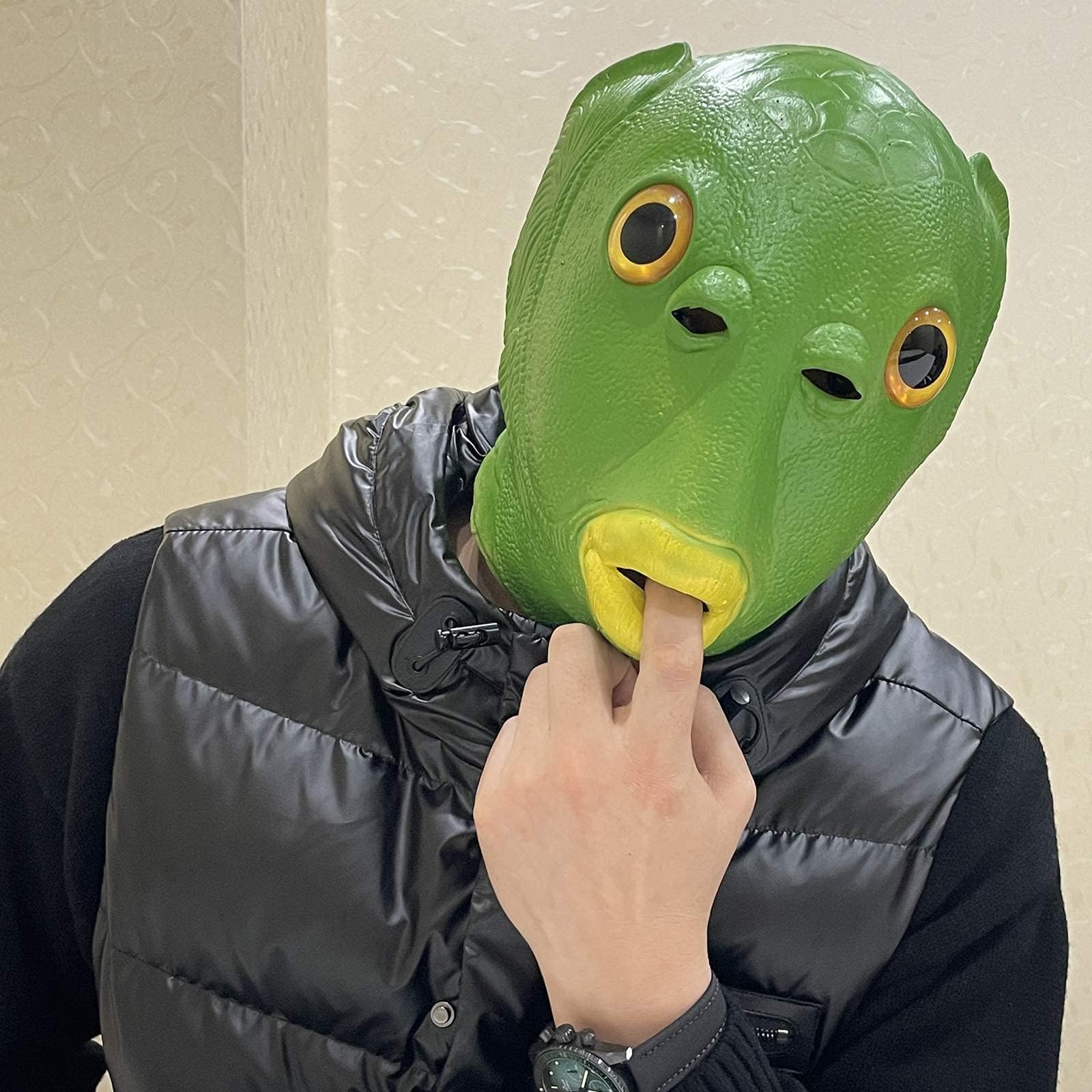 Defsedar Latex Animal Head Masks, Green Fish Mask, Funny Head Cover Adult Animal Cosplay Prop for //Carnival/Costume Parties/Tag Party, Eco-friendly & Breathable