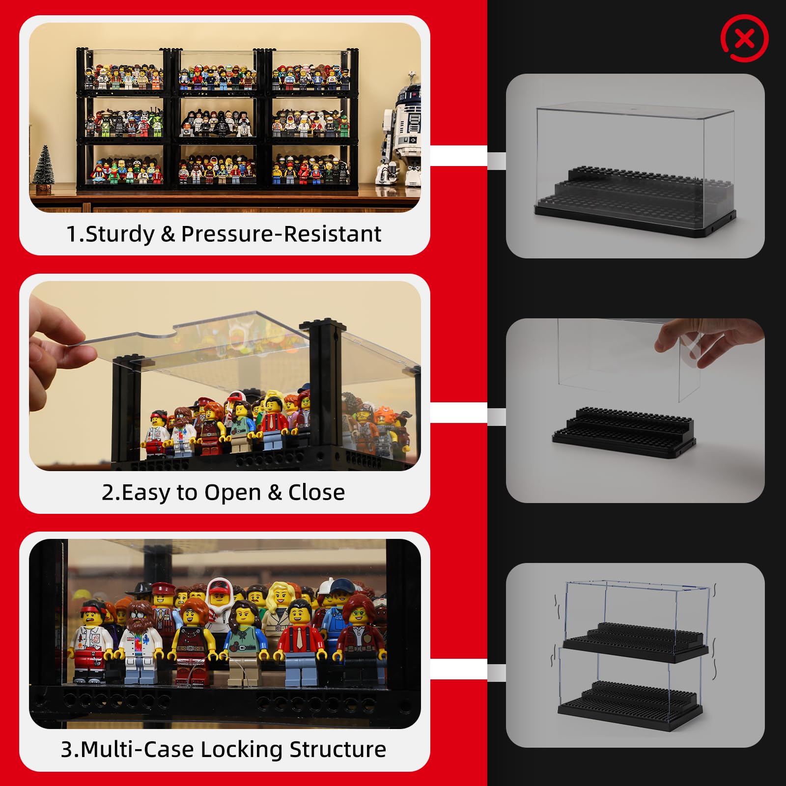 BRIKSMAX Witryna na 40 minifigurek Lego, ochrona przed kurzem, nadaje się do przechowywania i dekoracji w domu i pokoju zabaw, idealna dla kolekcjonerów (2 sztuki, 80 figurek)