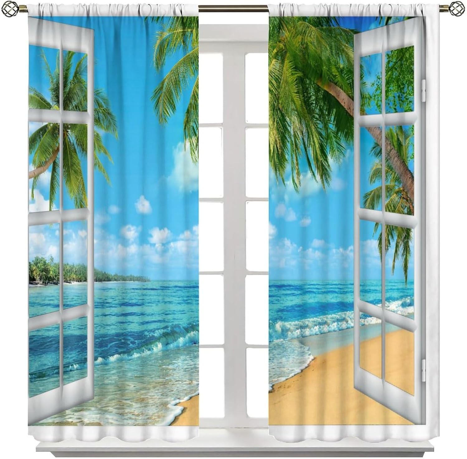 Tropical Beach Scenery Curtains Ocean Landscape Palm Coconut Tree Curtain with Rod Pocket for Bedroom Living Room Home Decor Drapes Window Treatments 2 Panels Set 42x63in