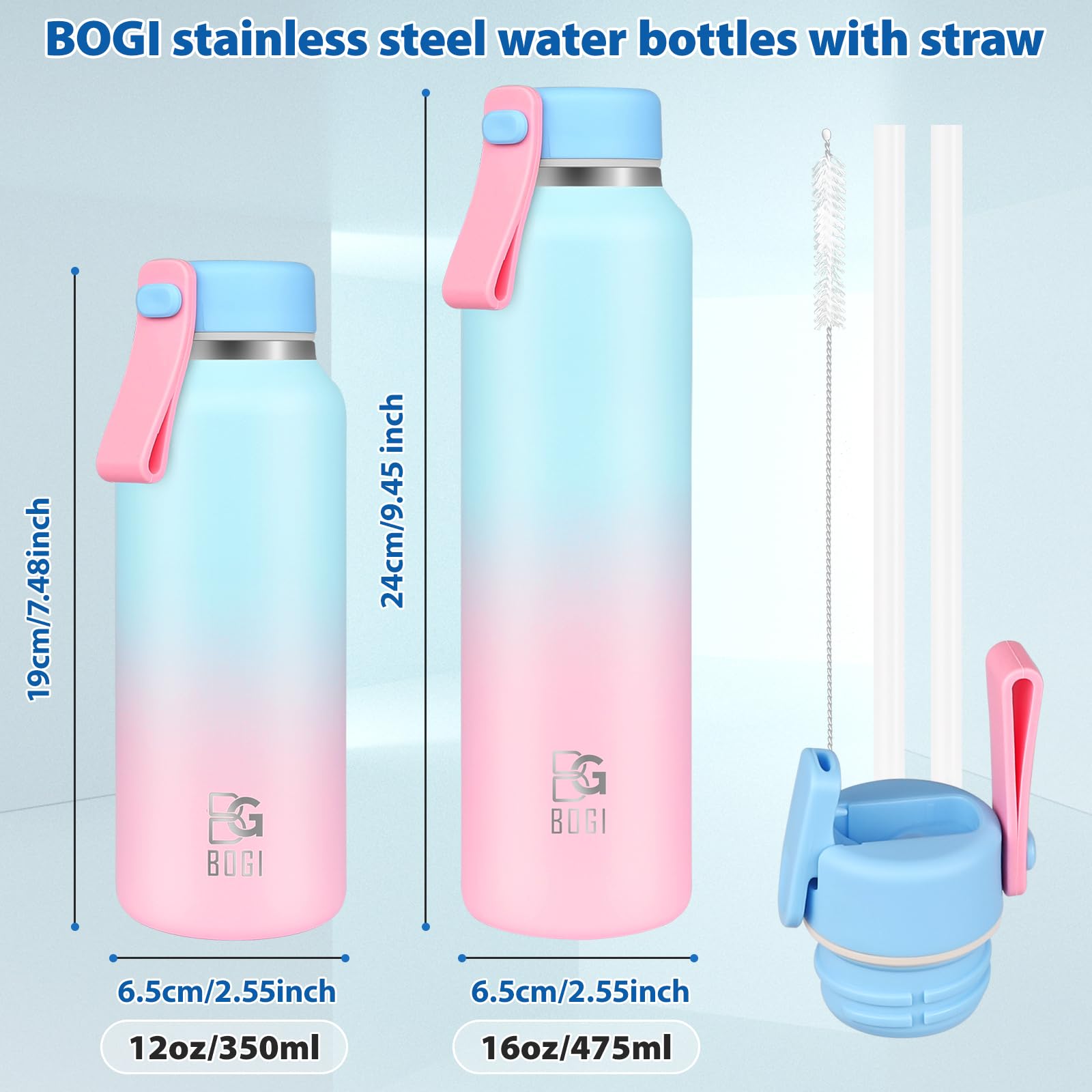 BOGI 350ml Small Metal Water Bottle with Straw - Image 3