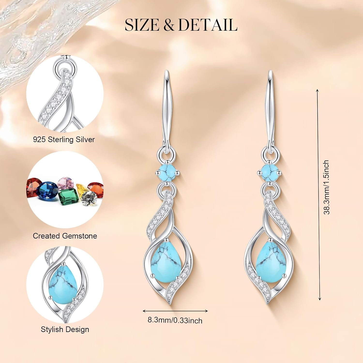 FANCIME Gift for Women Birthstone Dangle Earrings for Her Teardrop Birthstone Earrings S925 Sterling Silver infinity Love Birthday Gifts for Mom Women - Image 2