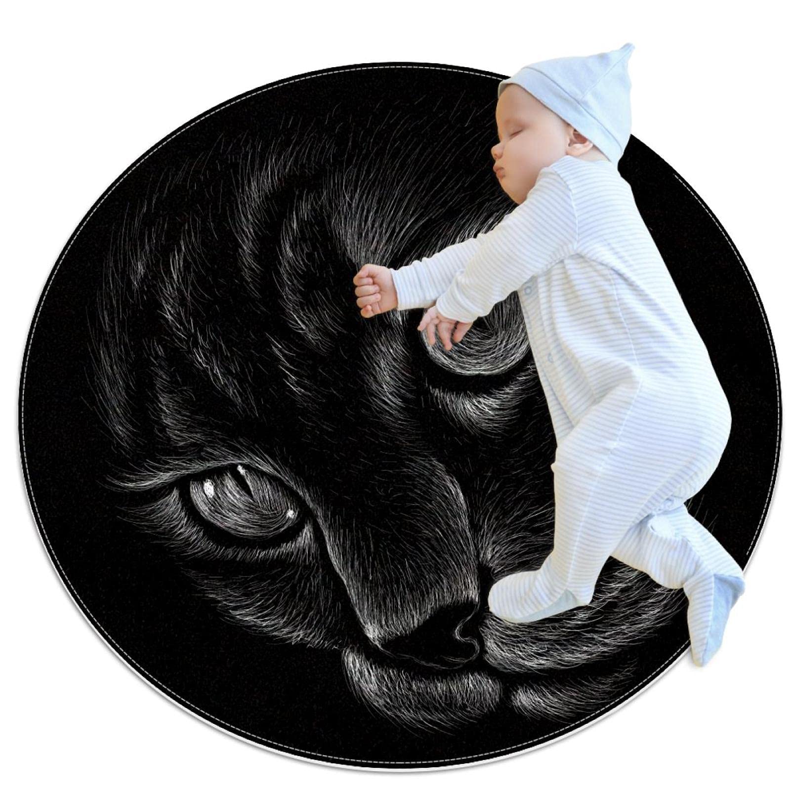 Tapis antidérapant chat noir rond 1m pour éviter les glissades sur parquet