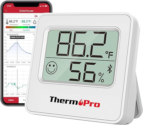 ThermoPro TP357 - Termómetro higrómetro digital para interiores de 260 pies, termómetro Bluetooth medidor de humedad con aplicación inteligente,