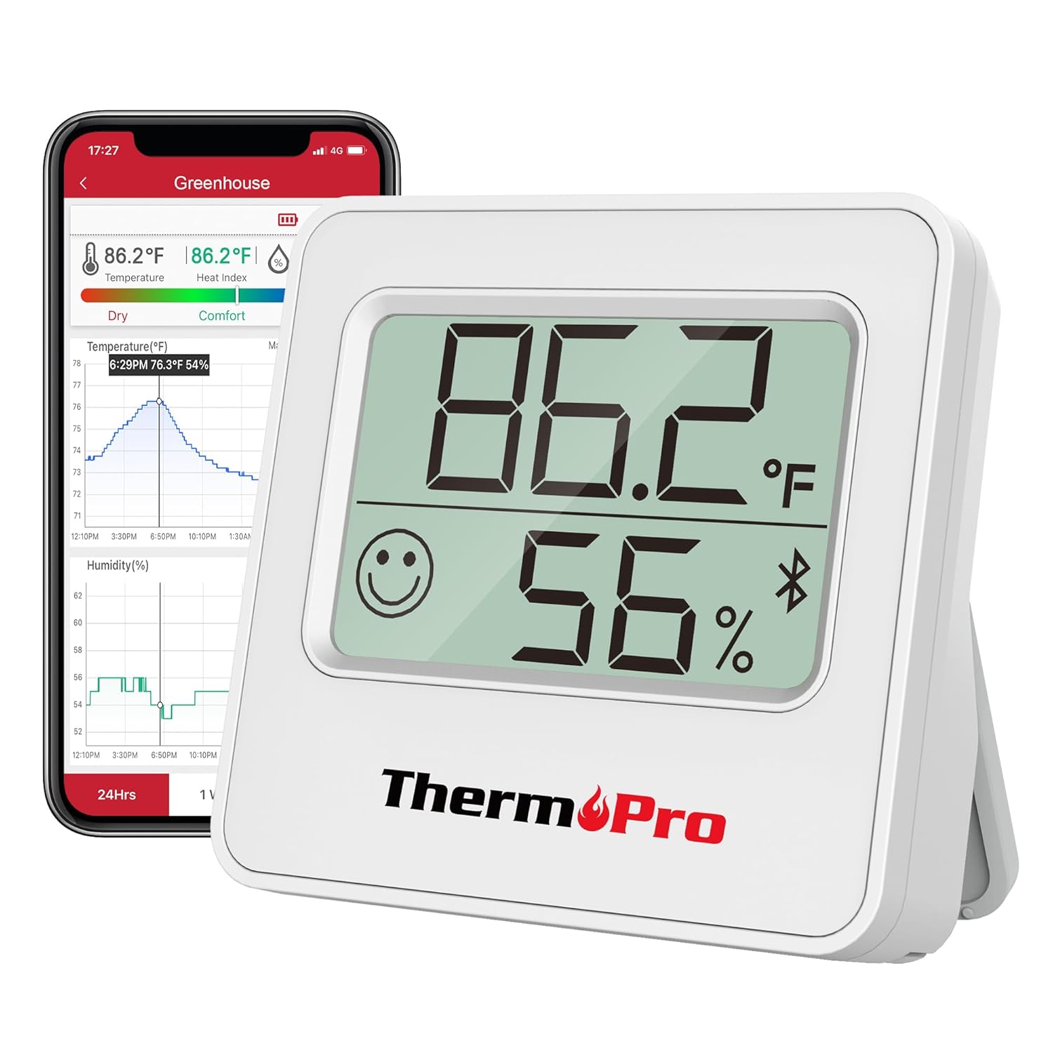 ThermoPro TP357 Digital Hygrometer Indoor Thermometer of 260FT, Bluetooth Thermometer Humidity Meter with Good App, Room Thermometer Humidity Gauge with Temperature Humidity Sensor