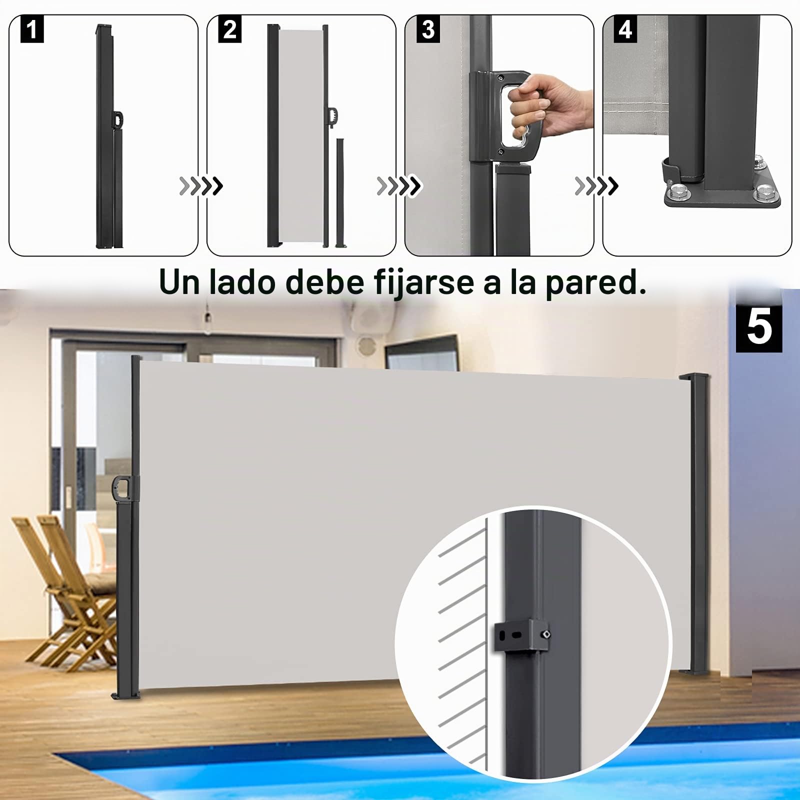 Froadp 200x300cm Toldos de Exterior para Patio Carpas Mampara de Poliéster Resistente Biombos Lateral Retráctil para Balcón y Terrazas Verticales Pergolas Protege la Privacidad y Solar (Gris)