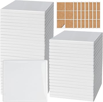 48 PCS Sublimation Coasters Glossy Glazed Ceramic Tiles with Cork Backings | 4 Inch White Blanks Creative Hobbies Ready to Paint Ceramics for Alcohol Ink, Acrylic Pouring, Painting, Decoupage, Square