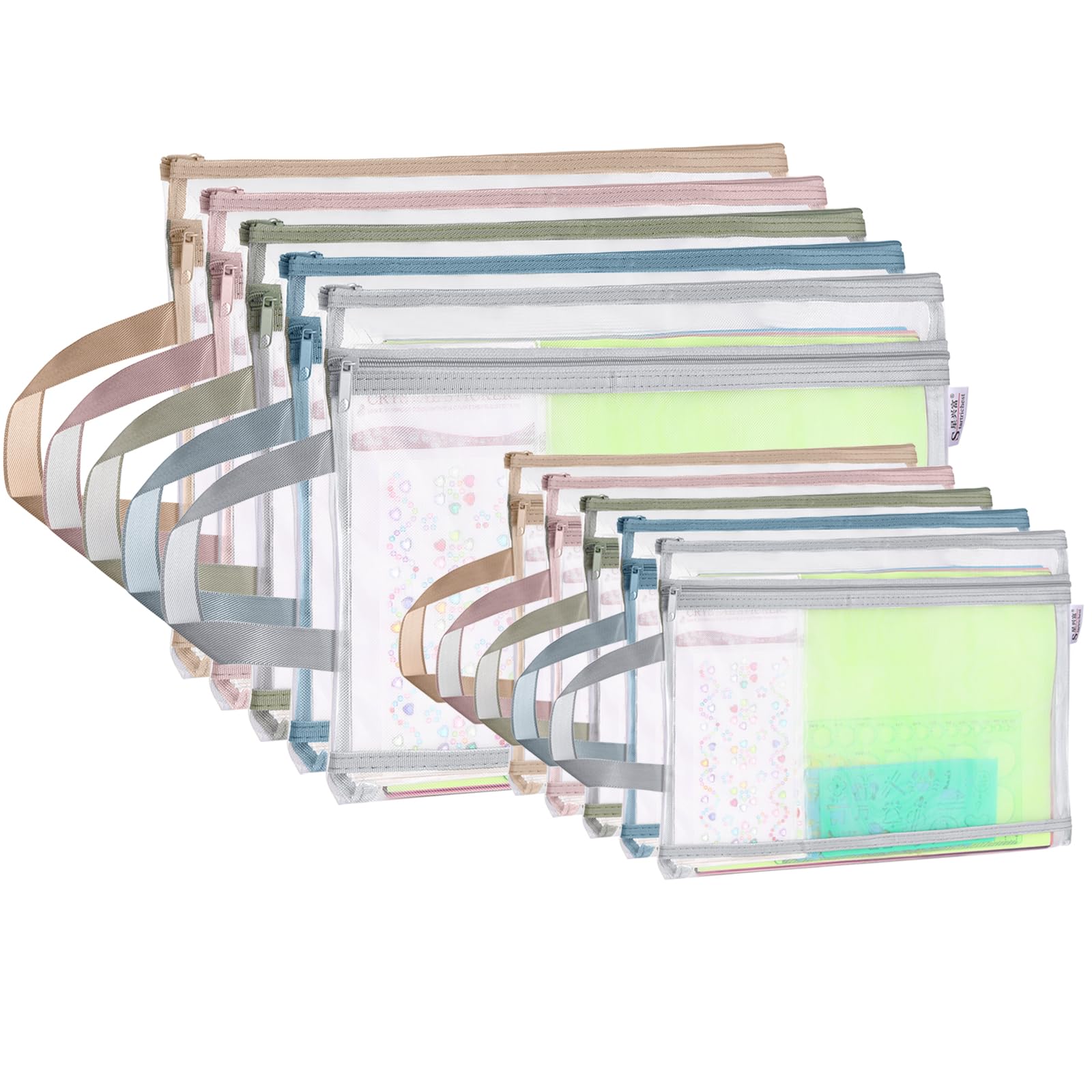 20 Pack Mesh Zipper Pouch Bags, Double-Layer Nylon Mesh Bags, 5 Assorted Colors, A4 and A5 Size, with Handle Design for Space-Saving Storage, for Board Game Bags and Puzzle Bags for Kids Storage