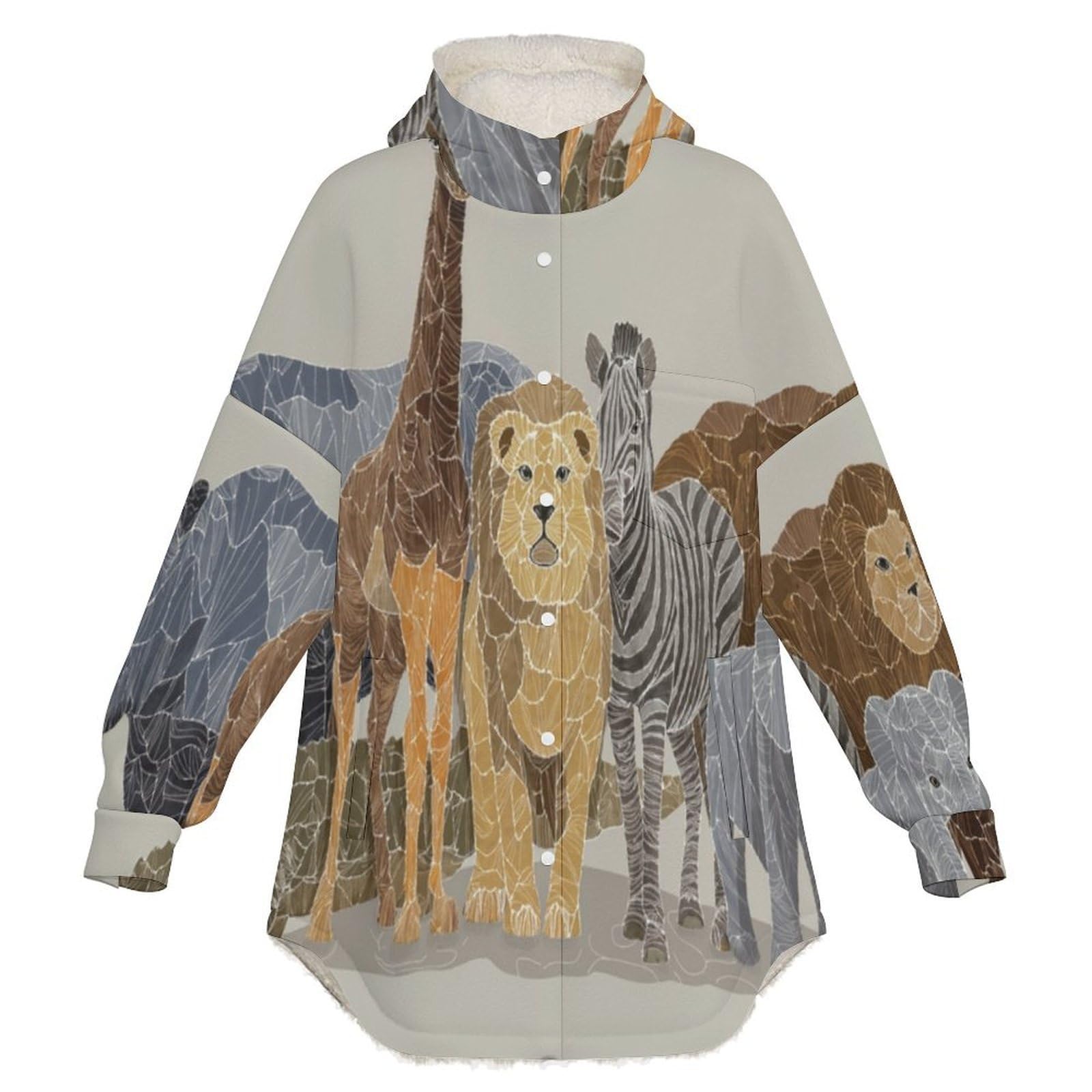 Sudadera Invierno con Capucha de Forro Polar Mujer Elefante, Rinoceronte, Jirafa Cálido Hoodies a Manga Larga Felpa Sudadera con Bolsillos, Beige