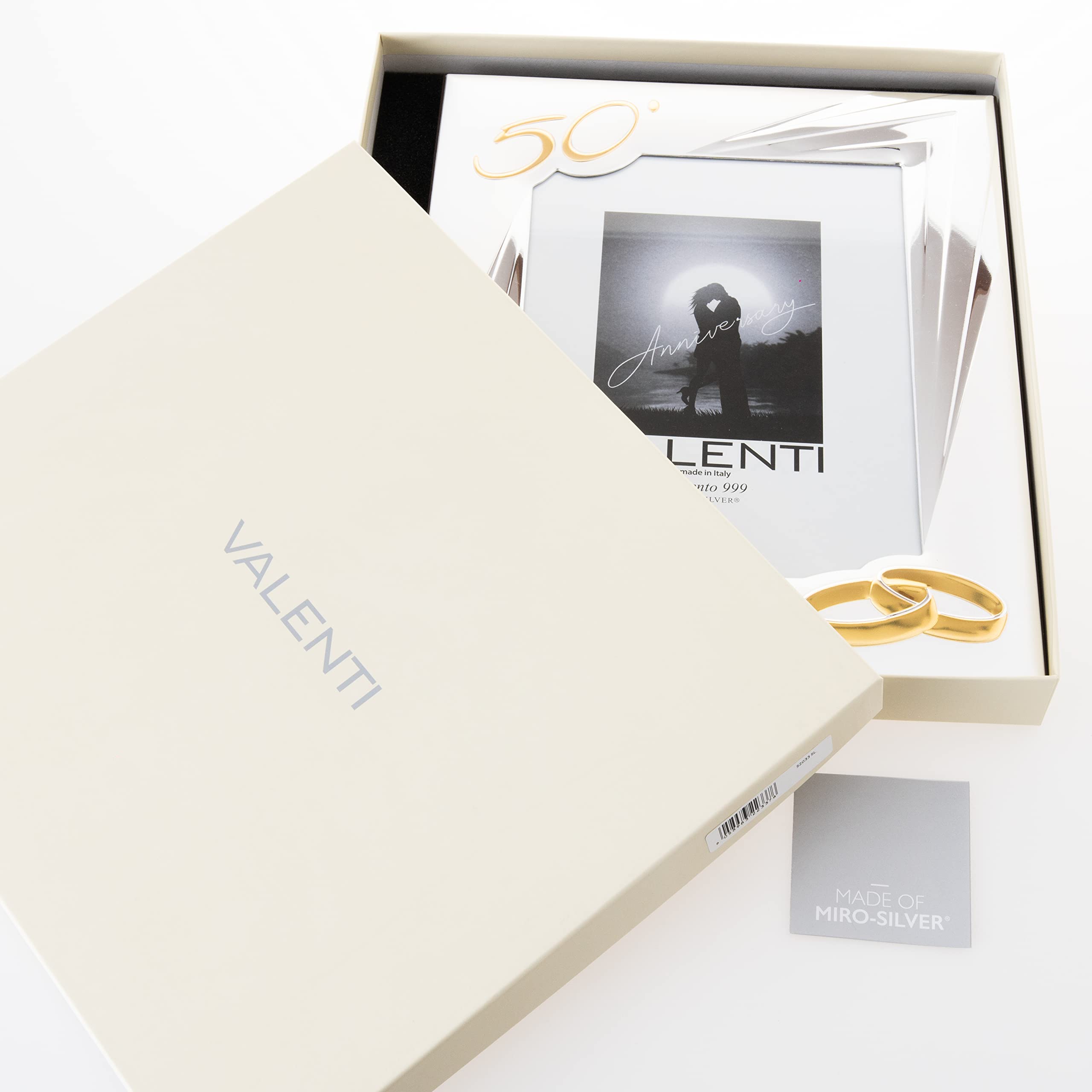 Valenti & Co - Marco de fotos de plata 18 x 24 cm. Ideal como regalo para bodas de oro, 50 años de matrimonio o para el 50 aniversario de familiares, abuelos o mamá y papá.
