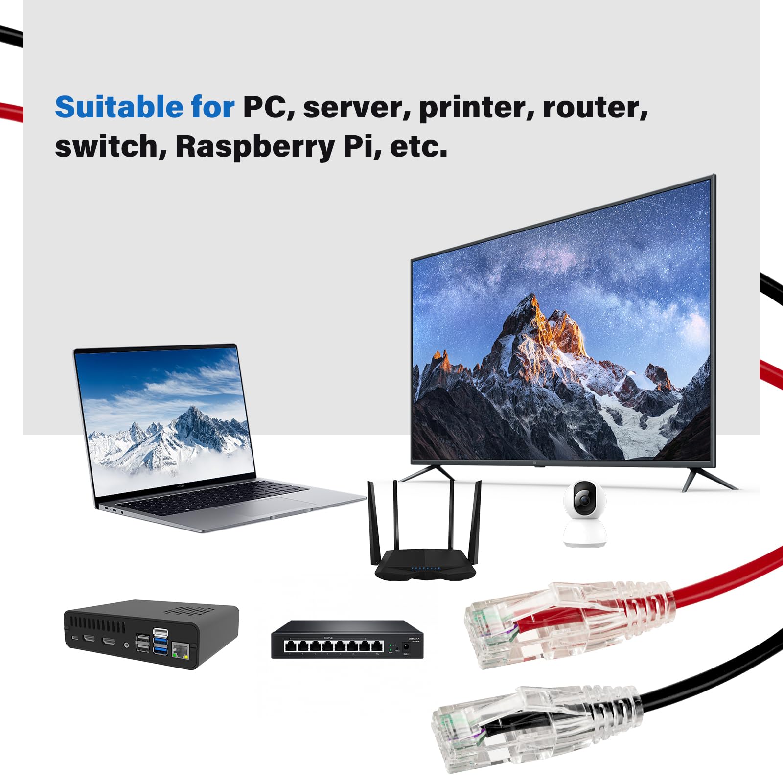 GeeekPi 4 sztuki kabli Ethernet Cat6A, 20 cm, RJ45 Snagless Krótki Ekranowany Kabel Sieciowy, 10 Gbps, 500 MHz, 28 AWG, Wielokolorowy 4-Pack