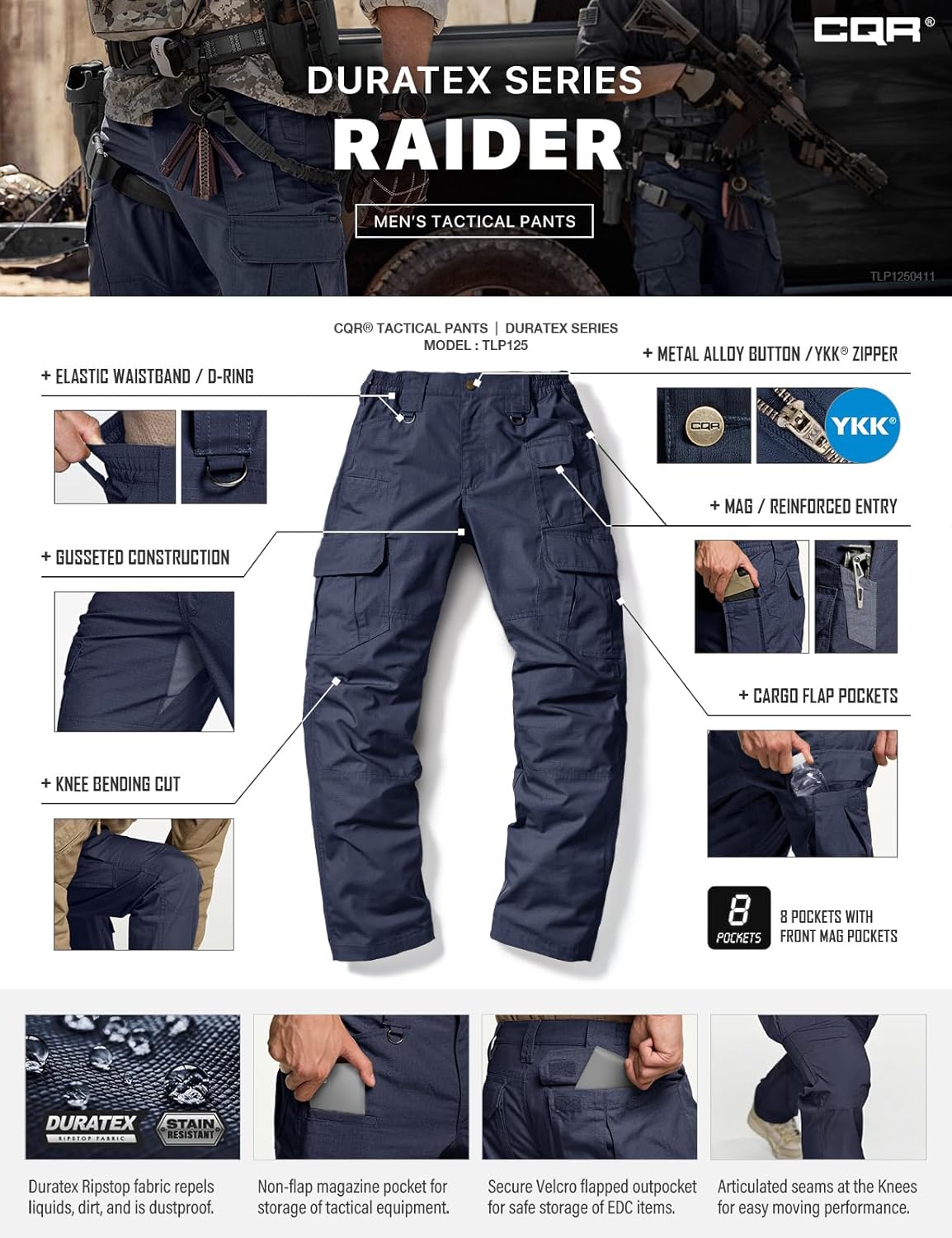 CQR Men's Tactical Pants, Water Resistant Ripstop Cargo Pants, Lightweight EDC Work Hiking Pants, Outdoor Apparel - Image 9