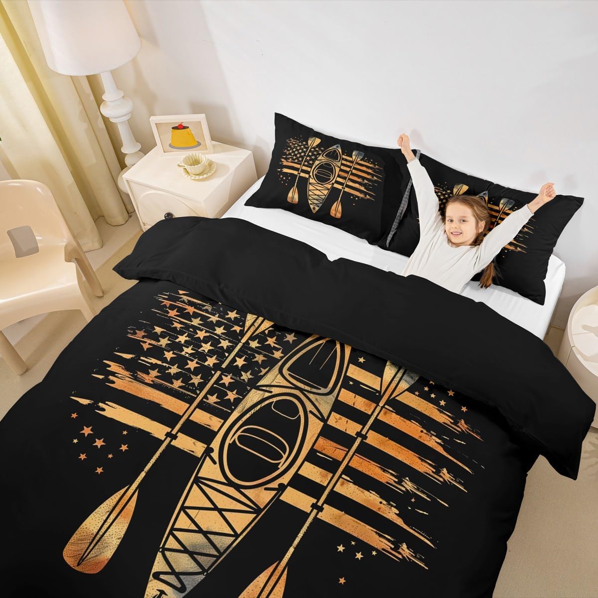 Erosebridal Kayaking Comforter Cover Twin | Rowing Oar Boat Duvet Cover for Kids Teens Geometric Stripes Bedding Set Athletic Competition Bed Set