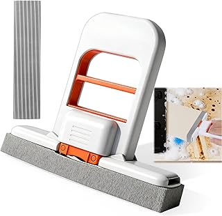 Juome Mini Foldable Desktop Mop - Portable Self-Squeeze Sponge Cleaning Tool, Wet and Dry Use Cleaning System, Mini Mop fo...