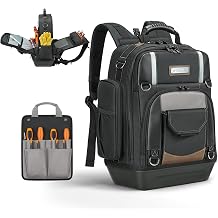 WINHUNT Professional Tool Backpack, Heavy-Duty Storage Bag with Multiple Compartments, Padded Straps, Black/Grey