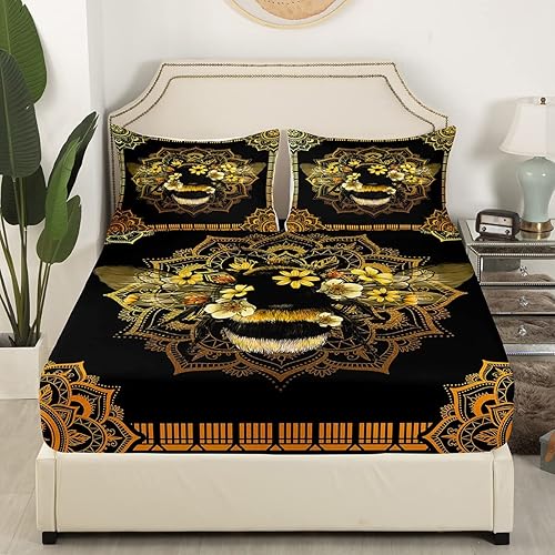 Miniatura 3 de Erosebridal Juego de sábanas de abeja gótica de lindos animales de tamaño matrimonial para niñas, sábanas florales kawaii, juegos de sábanas y