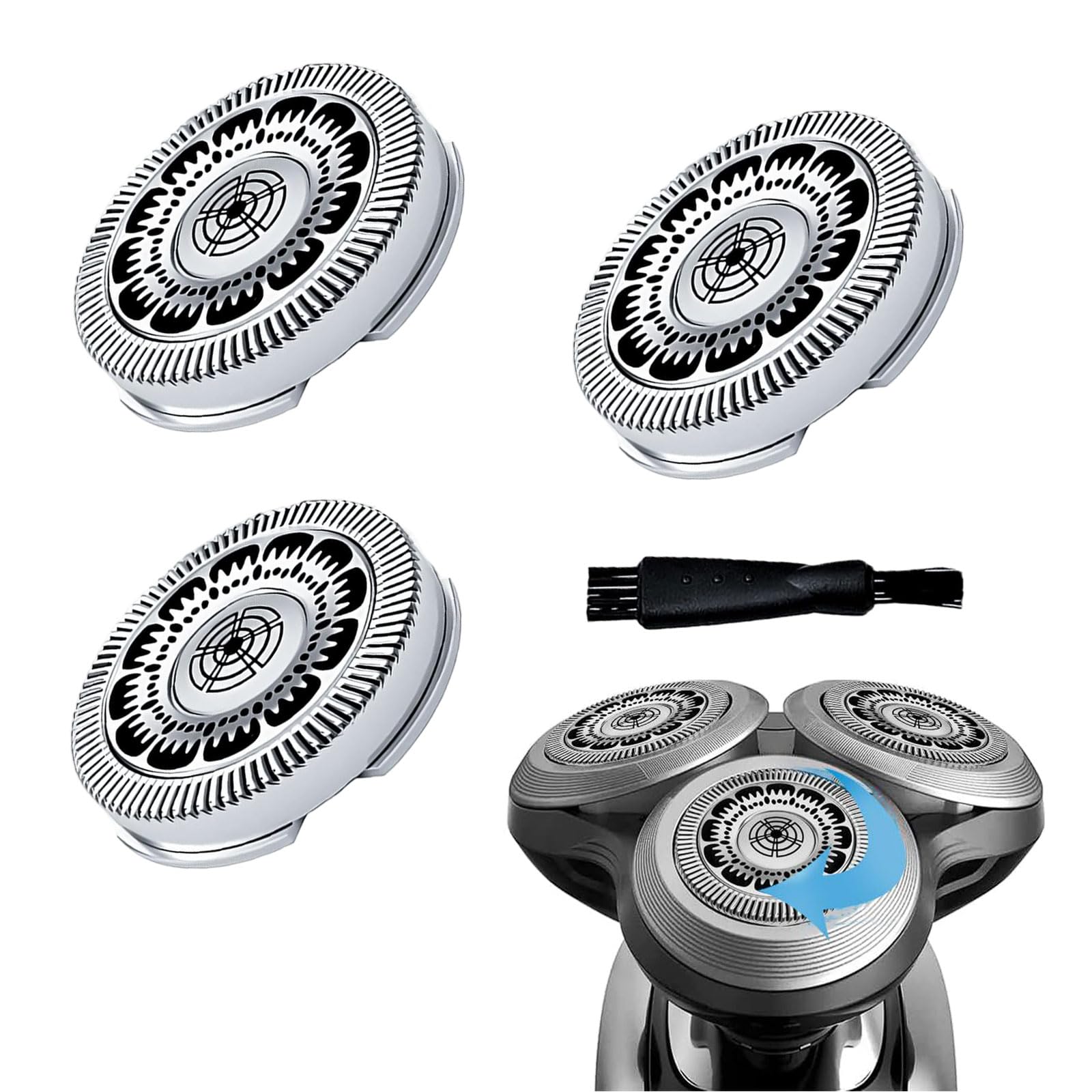 SH90 Cabezal de repuesto para afeitadora Philips Series 9000, Compatible con Series 9000 (9XXX), Cuchillas de repuesto para afeitadora Philips para hombres con cepillo de limpieza