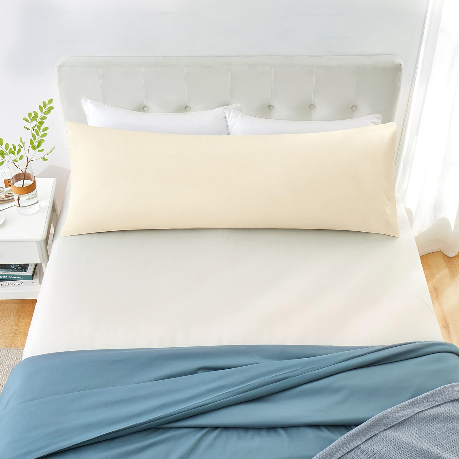 MILVOWOC Brushed Microfiber Body Pillowcases, 20 x 60 Inch, Ivory Cream image 4