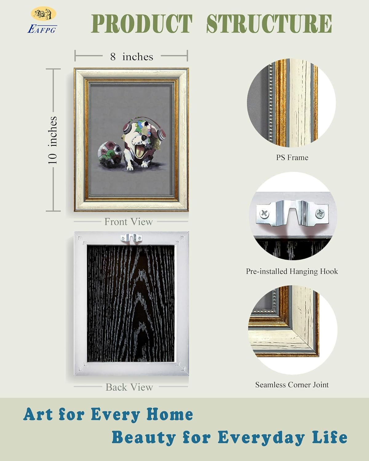 EAFPG Textured Gel Finish Gold Framed Vintage Wall Art for Bathroom, Funny Dog Painting Canvas Print for Living Room or Bedroom, Cute Animal Picture for Kitchen, Aesthetic Wall Decor, 8"x10"