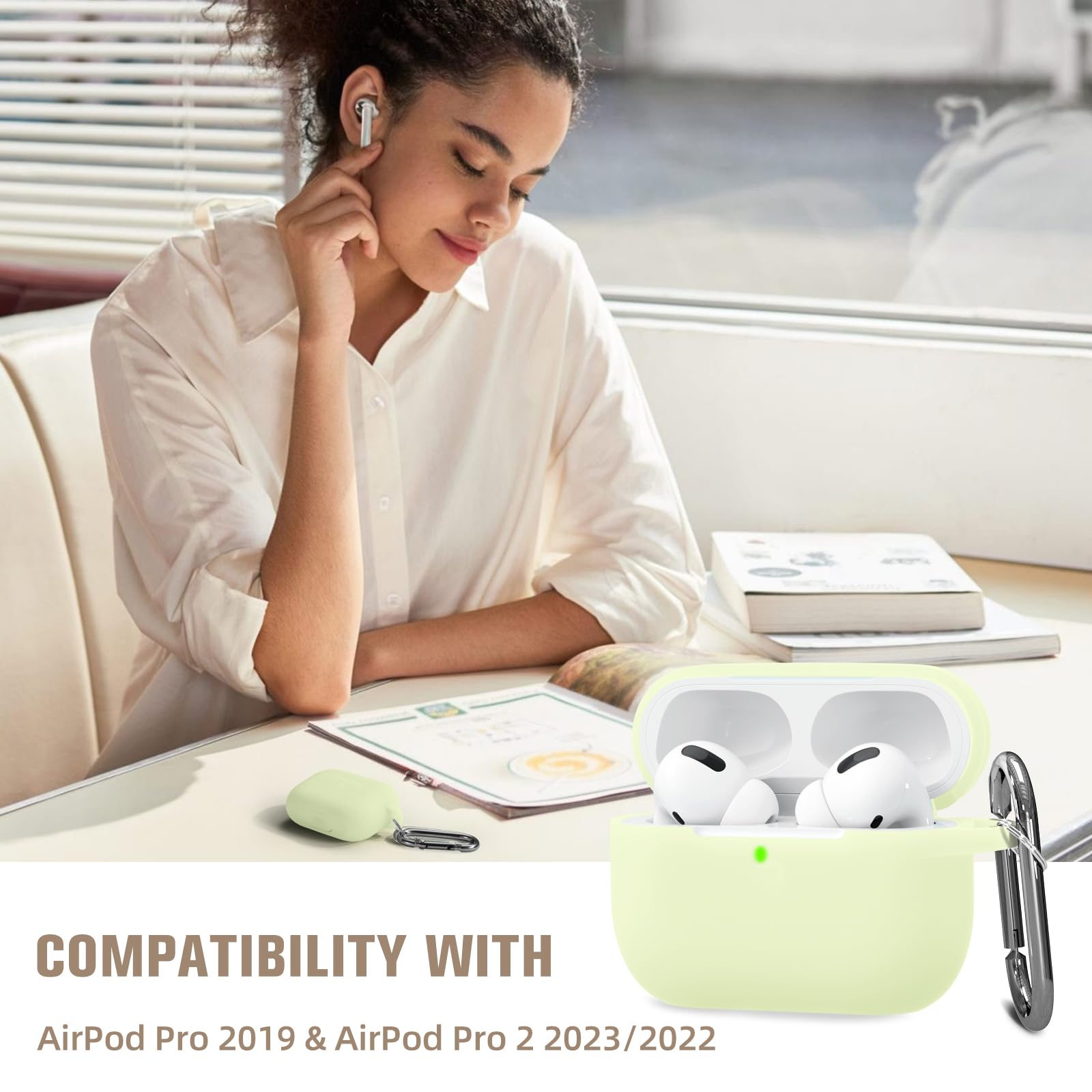 Hamile Custodia protettiva per AirPods Pro, in silicone, antiurto, per Apple Airpod Pro 2019, con portachiavi, giallo, verde, verde notte