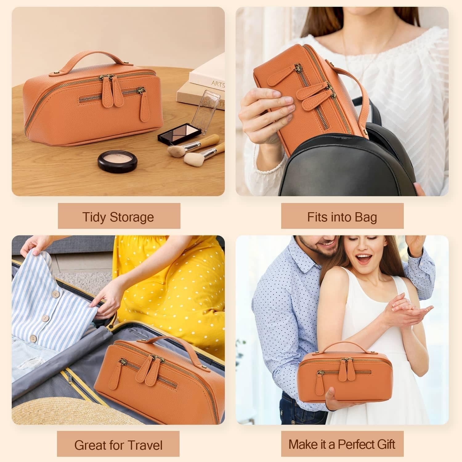 Travel Makeup Bag Large Capacity Cosmetic Bags for Women Waterproof Make up Organizer Toiletry Bag Open Flat Portable with Divider with Handle Pouch (Brown, 3L) - Image 7