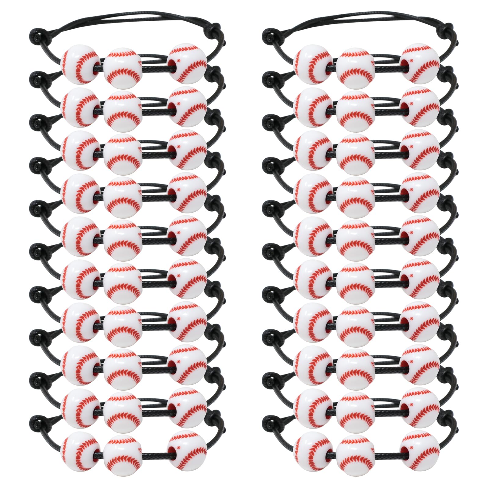 Honbay 20PCS Adjustable Black Braided Rope Bracelets Baseball Beads Bracelets Baseball Wristbands Inspirational Sports Ball Bracelets Sports Party Favors Sport Team Gifts