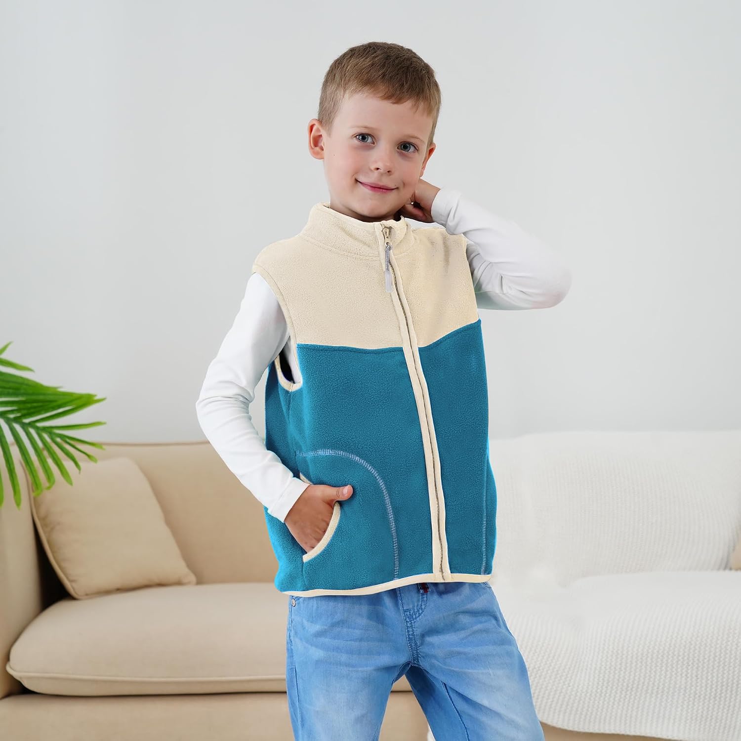 Boys and Toddlers' Polar Fleece Vest,Full Zip Coat Zipper Closure Sleeveless Warm Winter Fall Thicken Puffer Vest