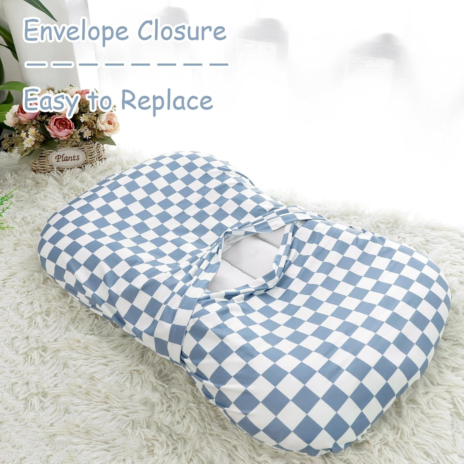 DILIMI Nursing Pillow Cover and Baby Lounger Cover, Comfortable Slipcover Newborn Lounger Cover for Boys Girls, Blue Checkerboard (Pillow Not Include)