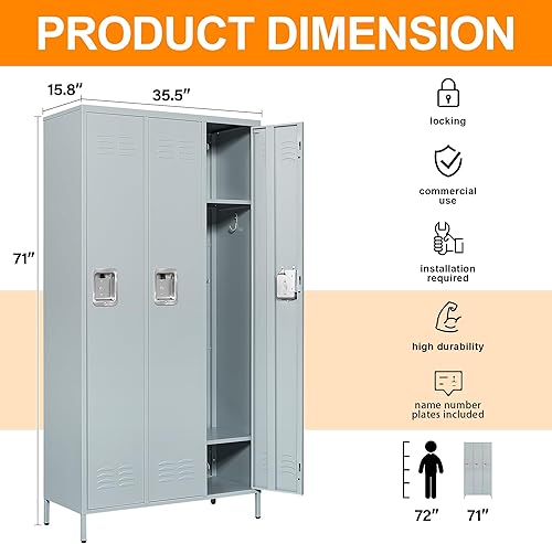 Vista 41 de Taquillas de metal para empleados, armario de almacenamiento de acero con 5 puertas para el hogar, oficina, escuela, gimnasio (blanco)