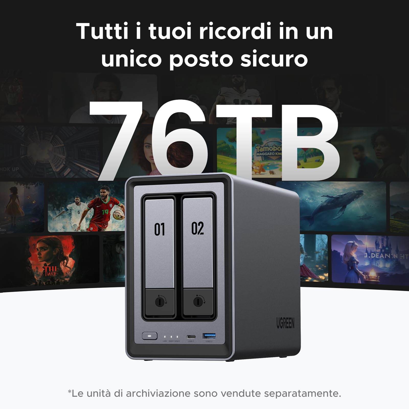 UGREEN NASync DXP2800, NAS desktop a 2 bay, CPU Intel N100 Quad-core, 8 GB di RAM DDR5, 2,5 GbE Enthernet, 2 slot M.2 NVMe, HDMI 4K, archiviazione collegata in rete (senza disco)