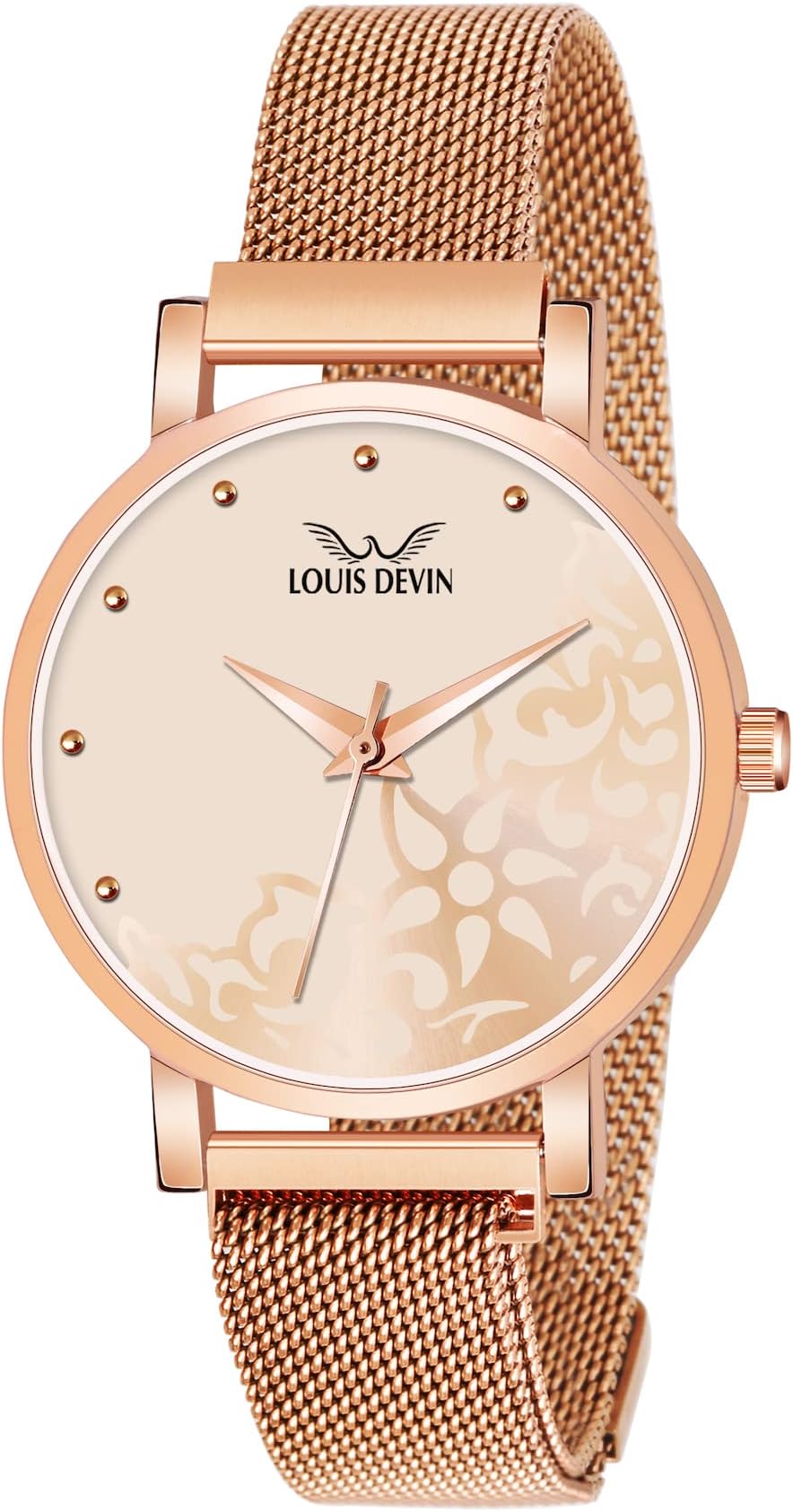 Rose Gold Metal Mesh Chain Analog Wrist Watch for Women | LD-RG154