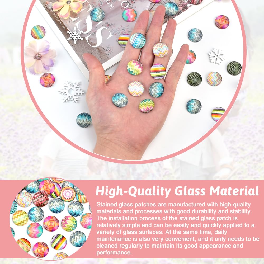 Lot De 100 Cabochons En Verre Ronds 20mm - Motifs Kaléidoscope Colorés - Dos Plat Pour Collage - Pour Bijoux Et Décoration DIY - 10