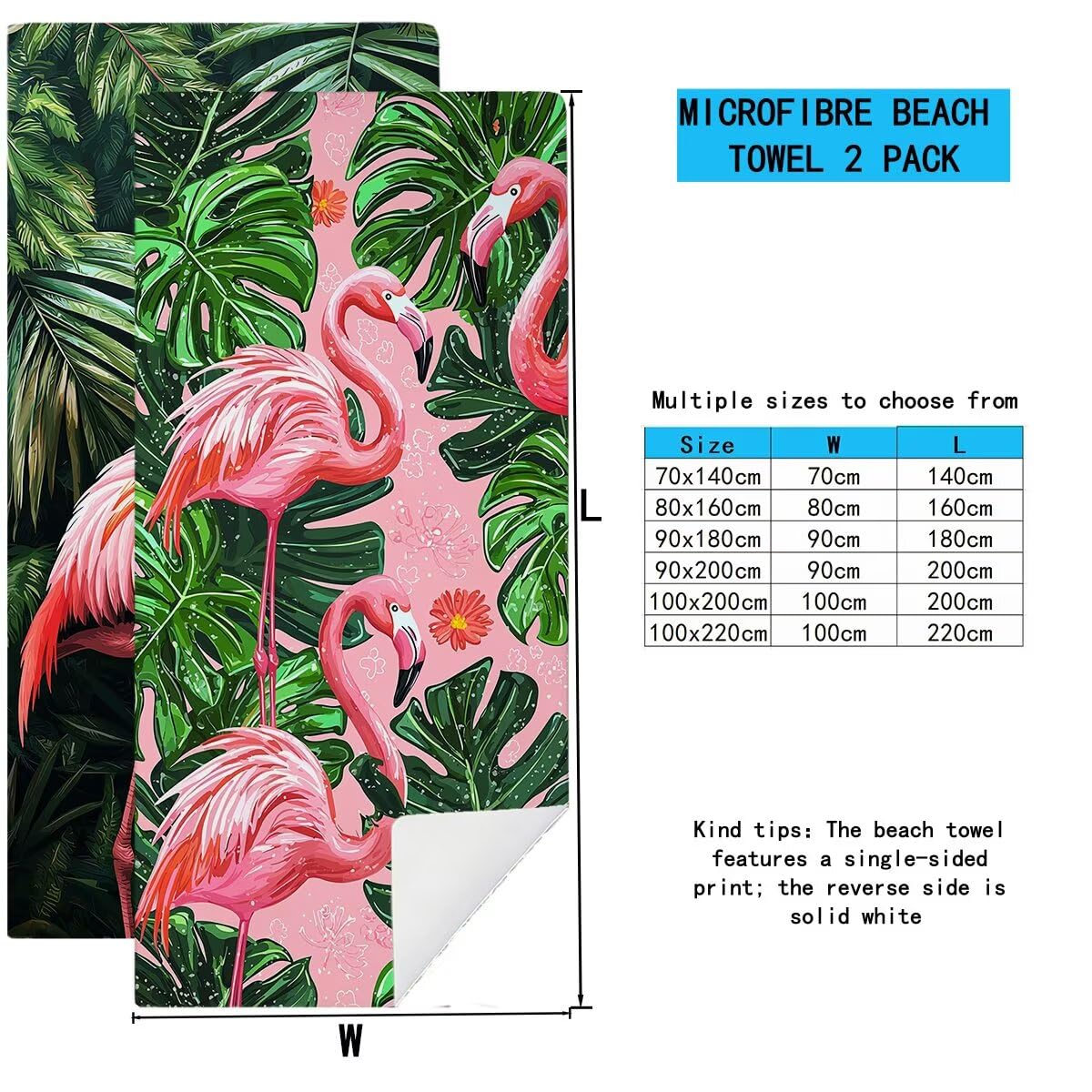 Telo Mare Microfibra, Telo Mare Grande 90x200cm 2 Pezzi, Asciugamano Palestra Donna Asciugatura Rapida, Antisabbia Asciugamano Microfibra, Leggero Asciugamani Palestra per Regalo (Fenicotteri) -4174