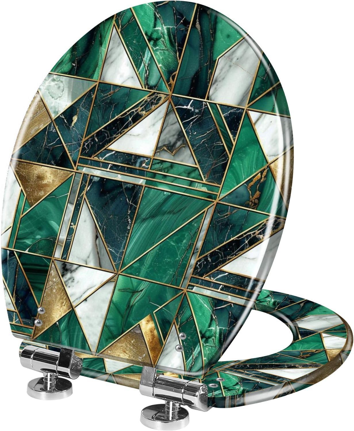 Elongated Toilet Seat black white checkered marble floor coloured squaress Resin Toilet Seat Quietly Close Quick Release Hinges Decorative Toilet Seat with Cover Easy to Install, Style 7
