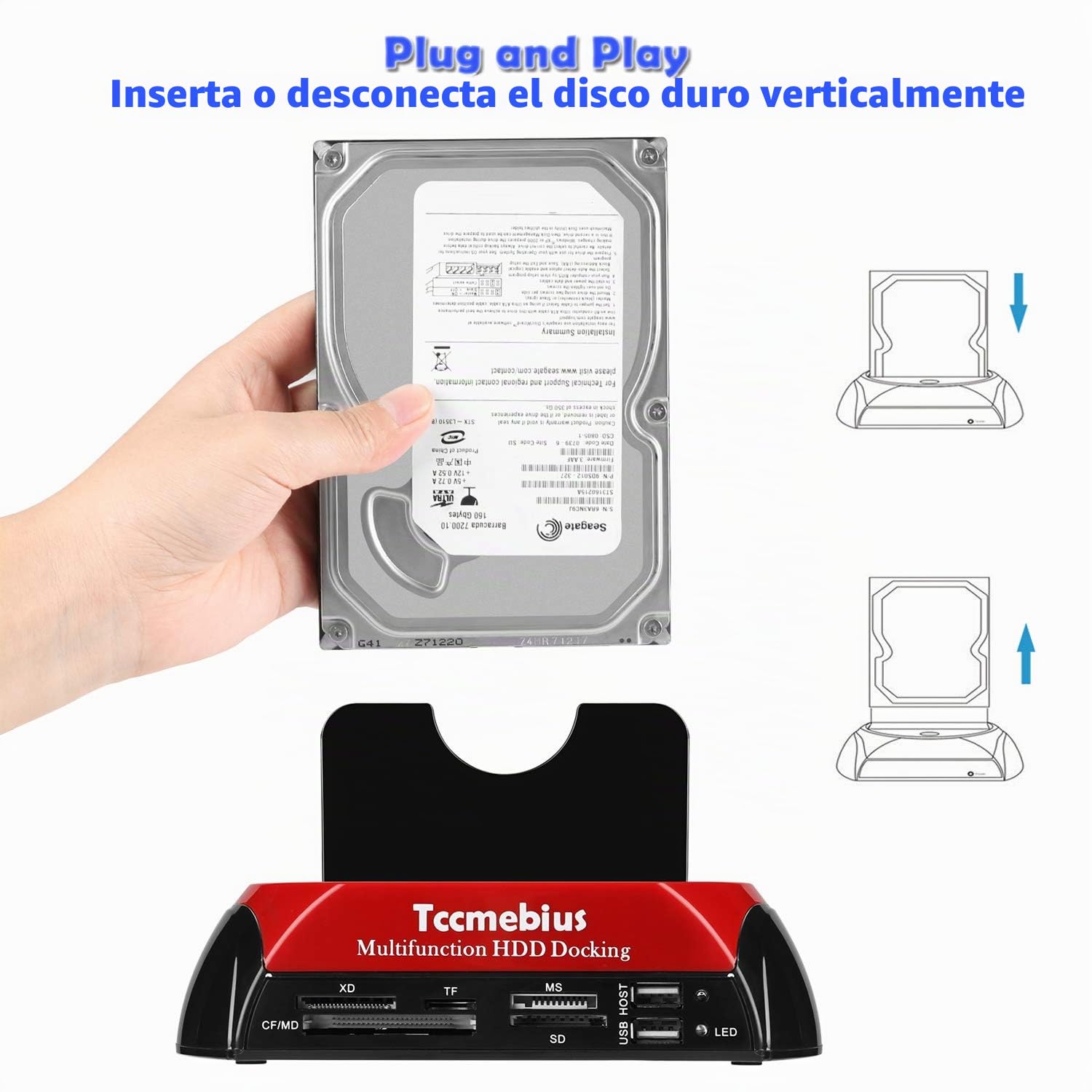 TCC-S862-DE USB 2.0 a IDE SATA Bahía Dual HDD Disco Duro Estación de Acoplamiento con Lector de Tarjetas y Hub USB 2.0 para 2.5 3.5 Pulgadas IDE SATA I / II / III HDD SSD