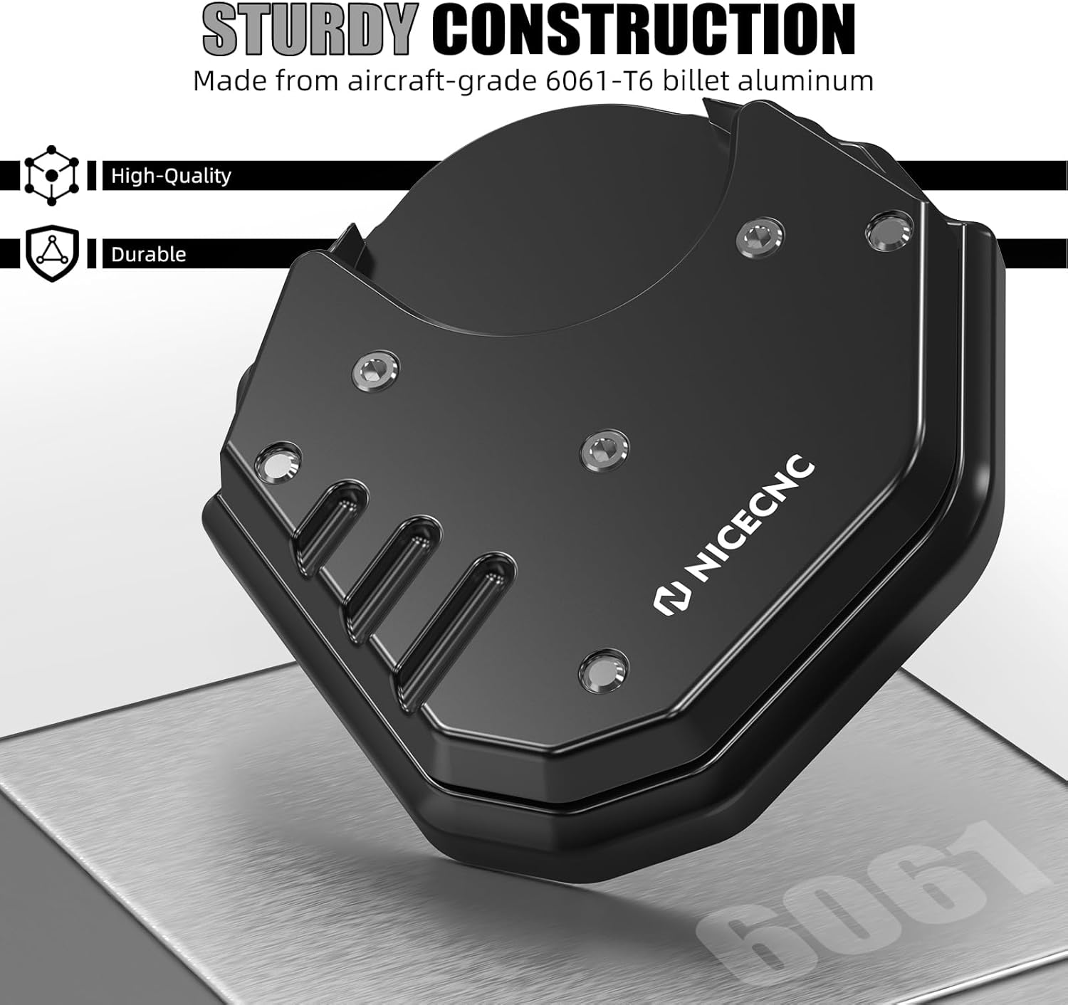 NICECNC Motorcycle Side Stand Kickstand Extension Pad Compatible with Kawasaki KLR650 2008-2018, Aluminum, Enlarger Sidestand Kickstand Foot Pads Support, KLR650 Accessories, Black