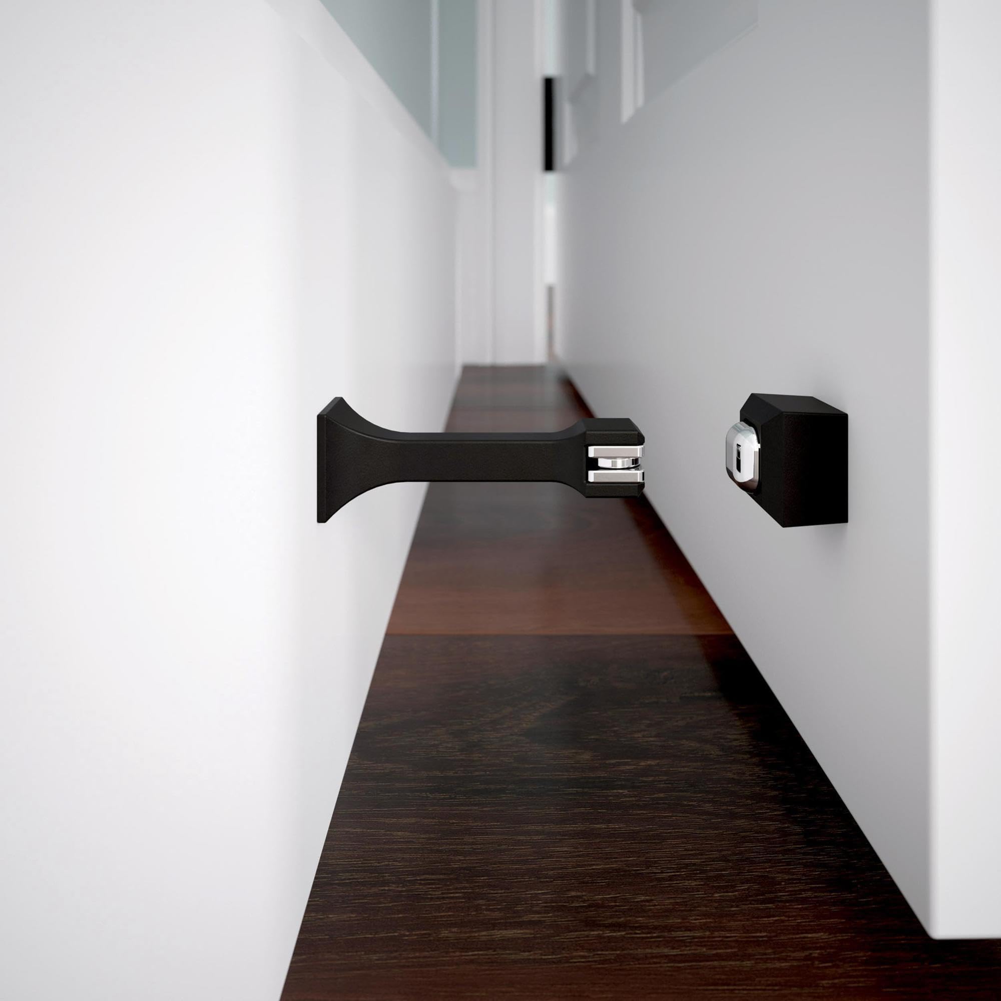 Franklin Brass Classic Edge 2-pak ograniczników do drzwi w kolorze matowej czerni, magnetyczny, uchwyt pod drzwi, uchwyt zawiasowy