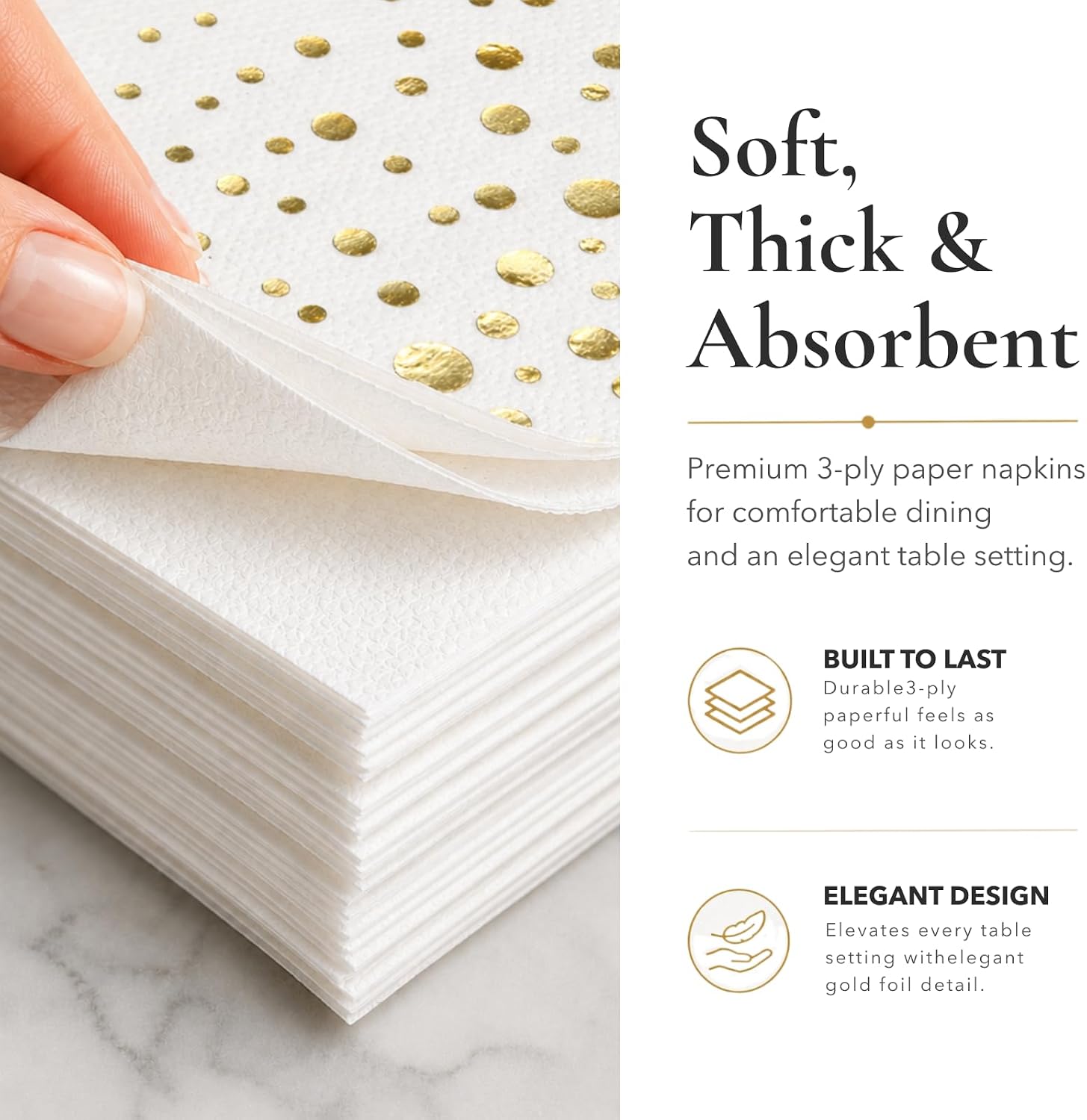 Gold Dinner Napkins, 100 White and Gold Napkins for Wedding image 2