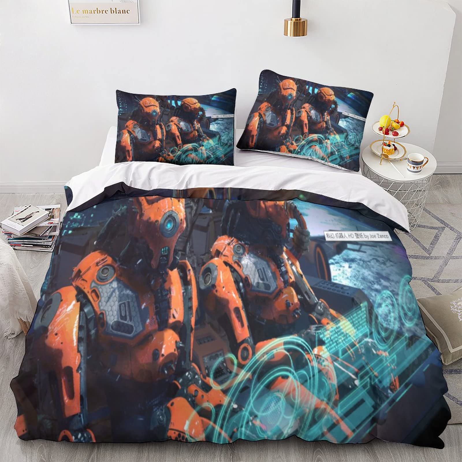 Ensemble de literie 3D robots 200x200 pour chambre d'ado avec housse de couette