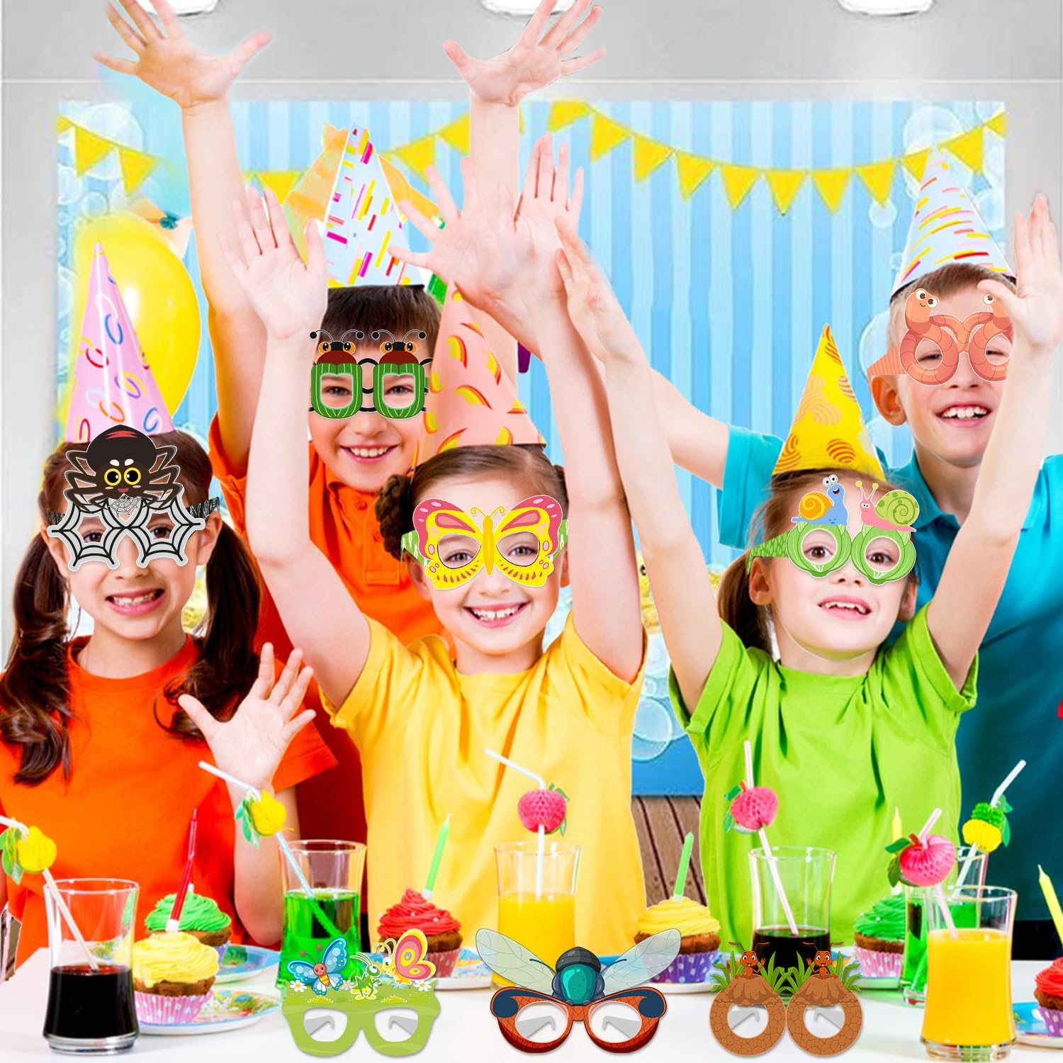 24 PCS Bug Party Paper Eyeglasses, Bug Party Favors Decorations Supplies, Insect Birthday Party Decorations Gifts Photo Booth Props