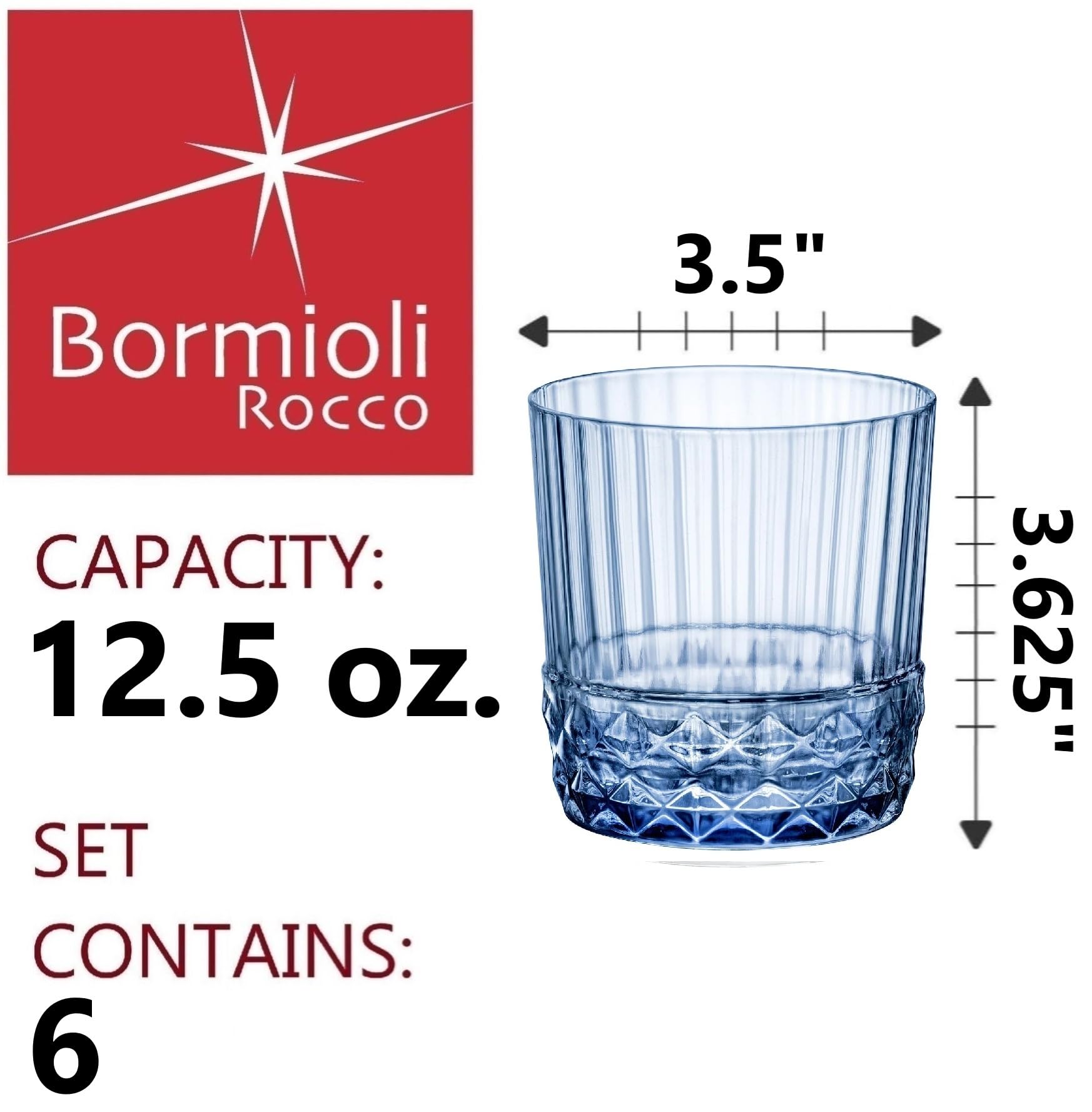 Bormioli Rocco America Set 6 Bicchieri Blu Dof, Vetro, 38cl