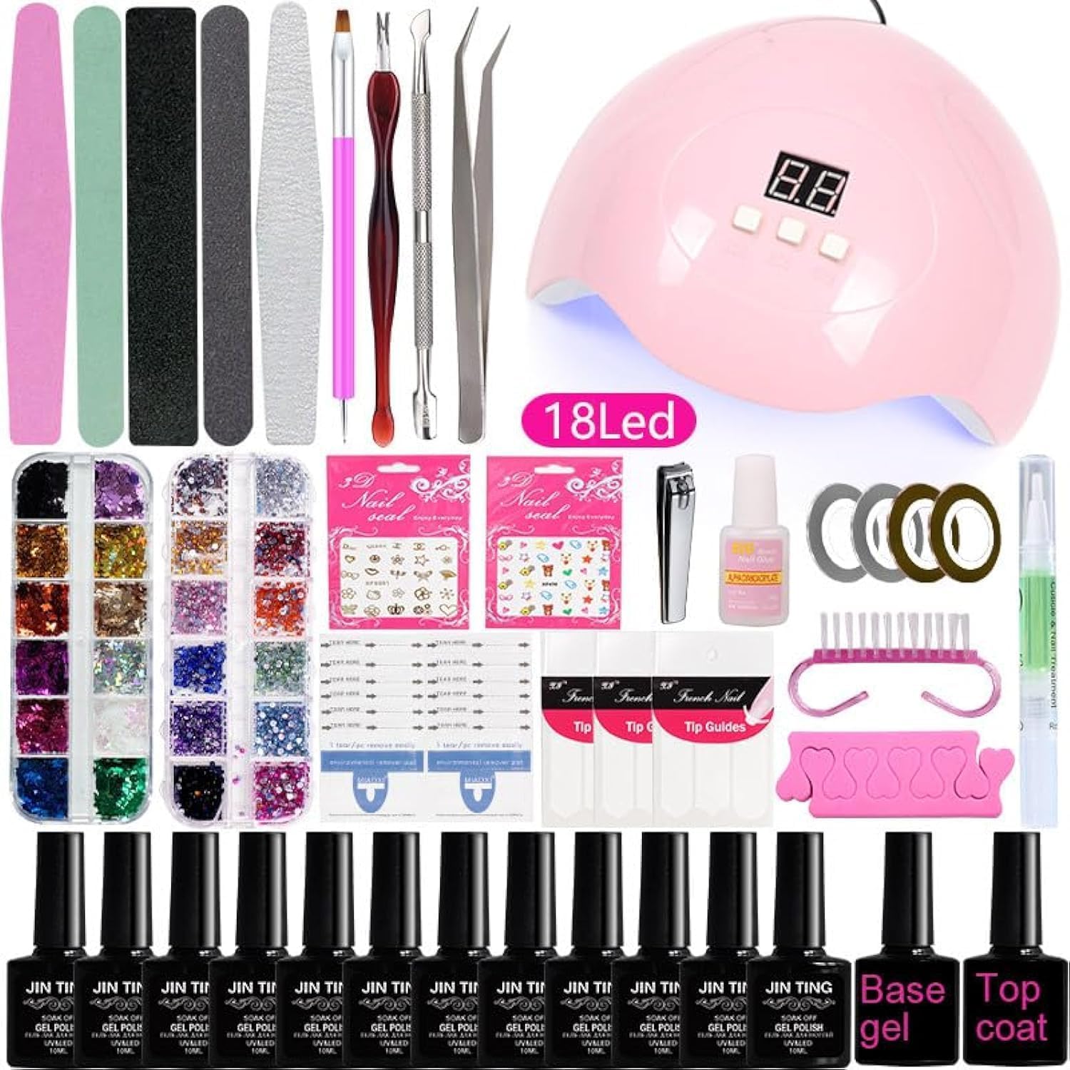 Poly Nail Gel Kit, 12 Colors Poly Nail Extension Gel Kit Builder Gel Nail Extension Slip Solution Rhinestone Top Base Coat False Nail Tips All In One French Nail Poly Nail Gel Set