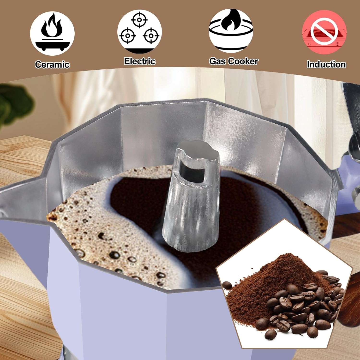 Aluminum 12 Cup 600ml Moka Pot Express Coffee Maker Stovetop Espresso Colorful Coffeemaker Italian Classic Style Brewing Greca Cafe Mocha Machine for Cafeteras Lover Camping Travel and Home Use 20oz