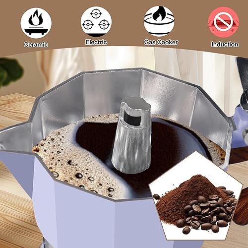 Miniatura 5 de Cafetera de aluminio 6 tazas de 10.1 fl oz Moka Pot Express, estufa de café expreso colorido, cafetera italiana clásica, Greca Café, máquina de moca