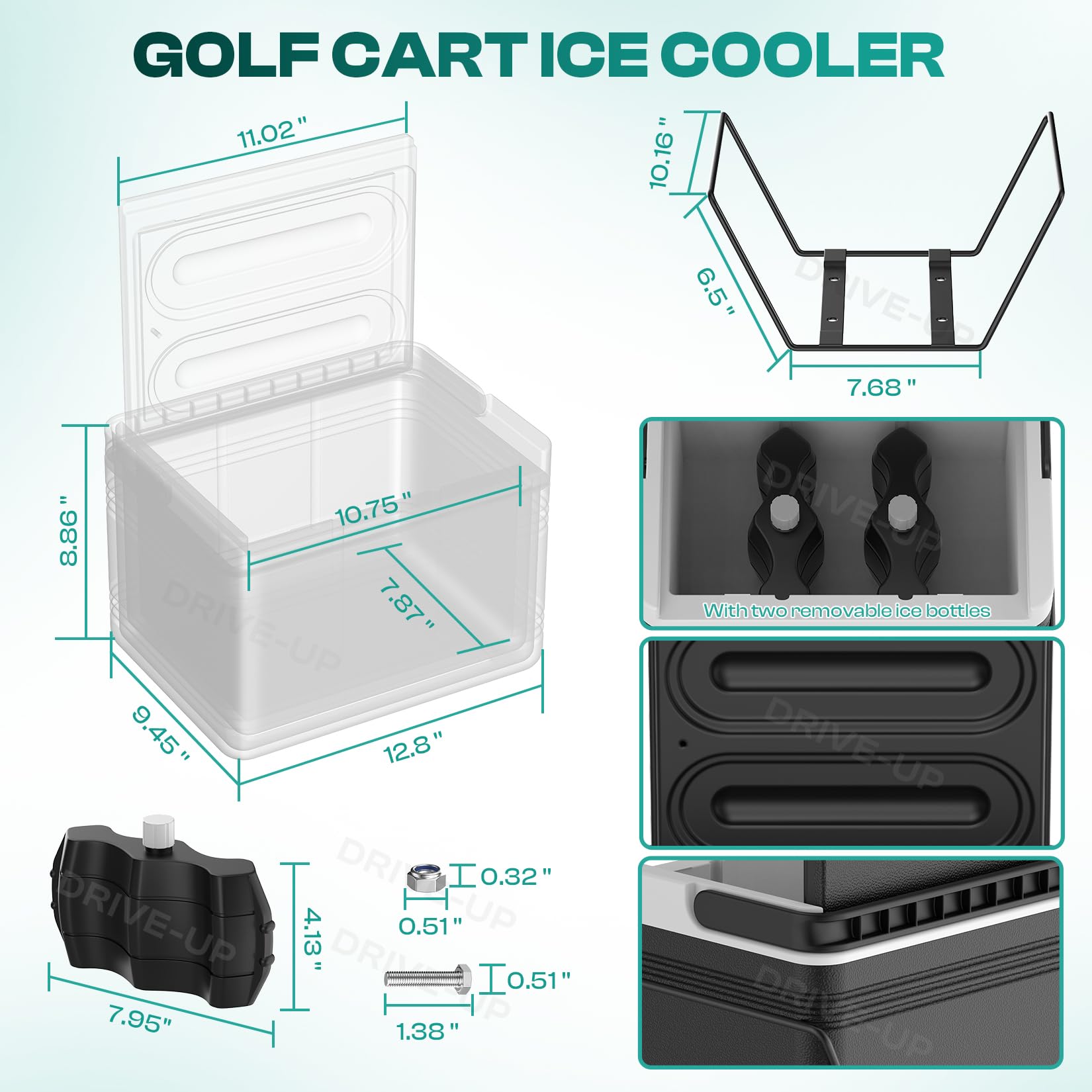 Jiawu Frigo Portatile 6 Litri Per Carrello Da Golf - Raffreddatore Ghiaccio Con Staffa Di Montaggio Universale. Compatibile Con Club Car DS, EZ-GO TXT. Mantiene Il Freddo 48h.